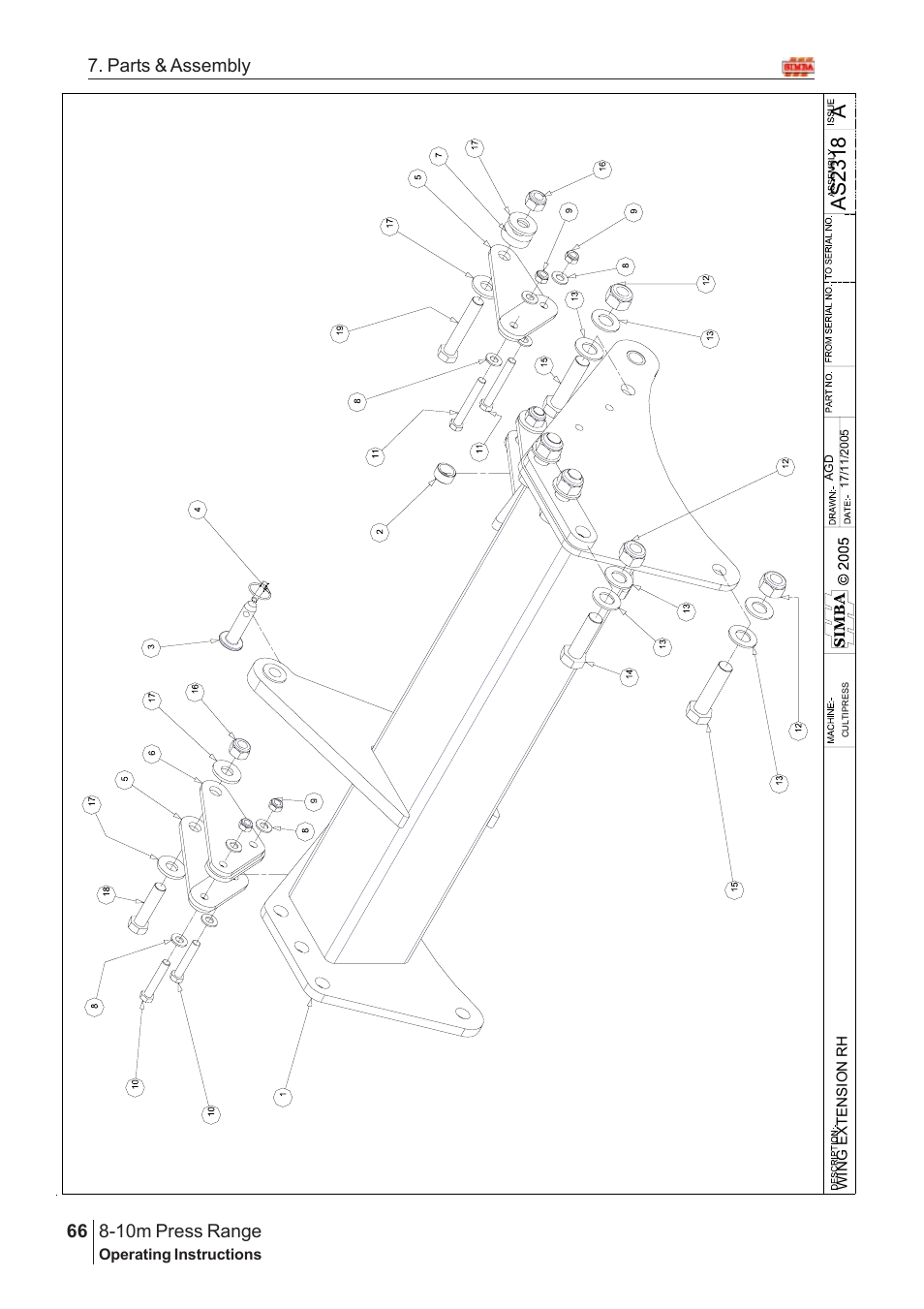 Aas 2318, 10m press range, 66 7. parts & assembly | Great Plains 8-10m Press Range SN 180081540048 Parts Manual User Manual | Page 22 / 176