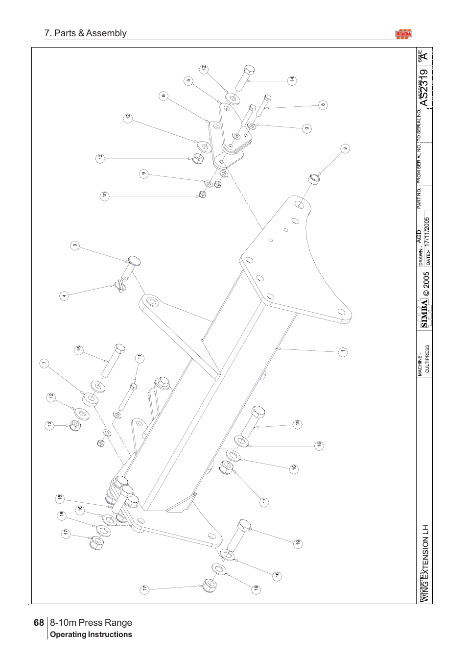 Aas 2319, 10m press range, 68 7. parts & assembly | Great Plains 8-10m Press Range SN 180081540048 Parts Manual User Manual | Page 24 / 176