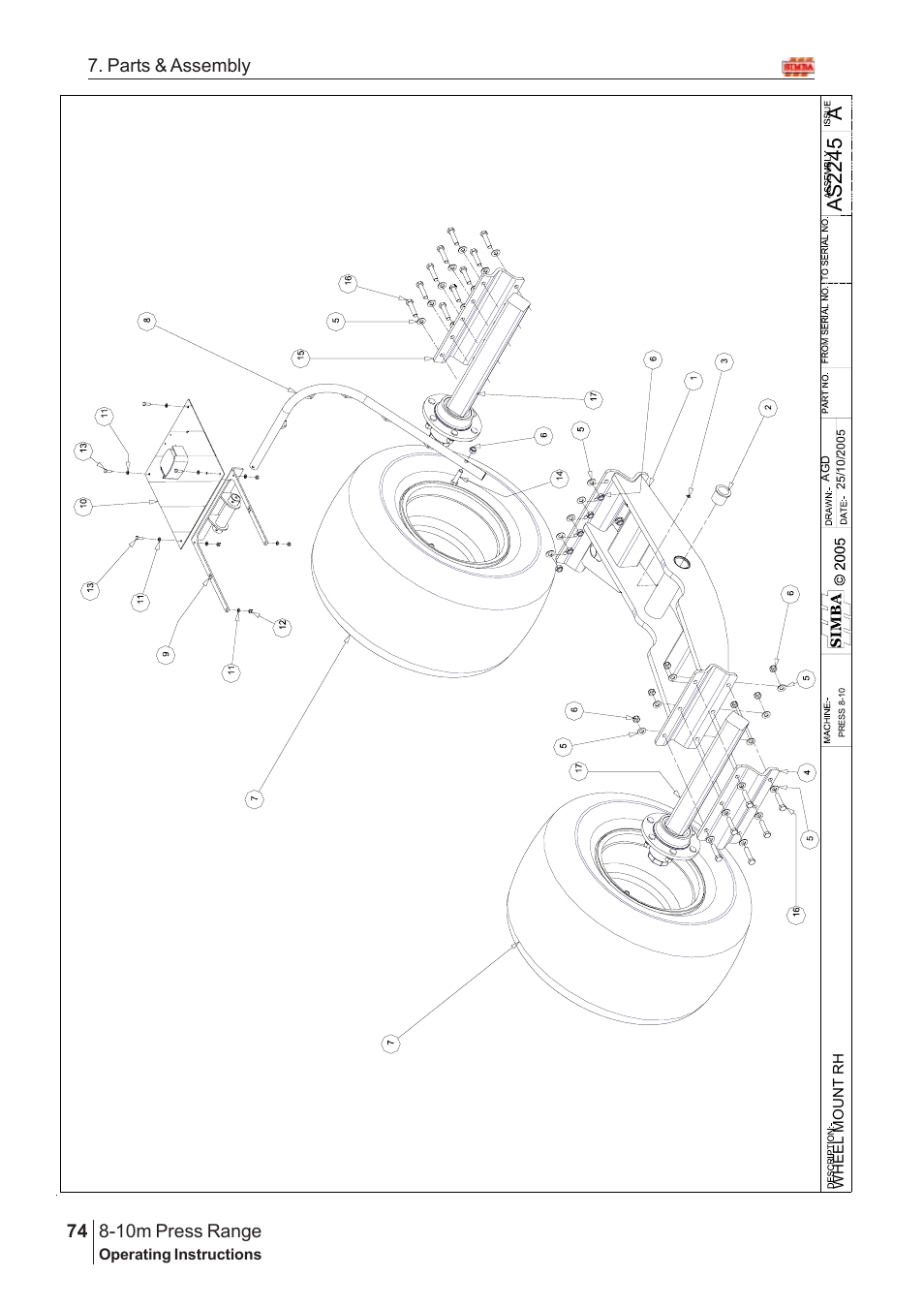 Aas2 24 5, 10m press range, 74 7. parts & assembly | Great Plains 8-10m Press Range SN 180081540048 Parts Manual User Manual | Page 30 / 176