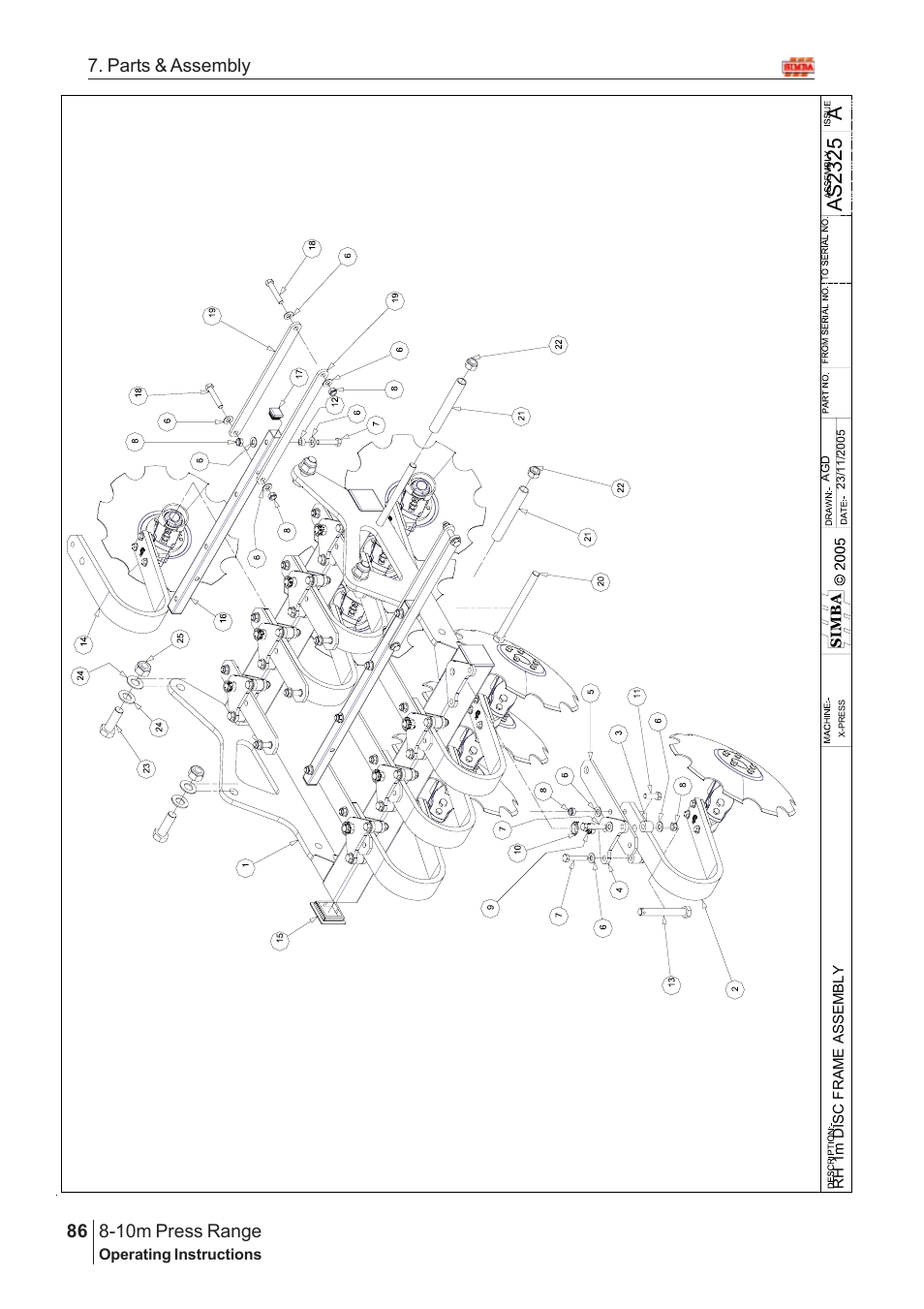 Aas2 32 5, 10m press range, 86 7. parts & assembly | Great Plains 8-10m Press Range SN 180081540048 Parts Manual User Manual | Page 42 / 176