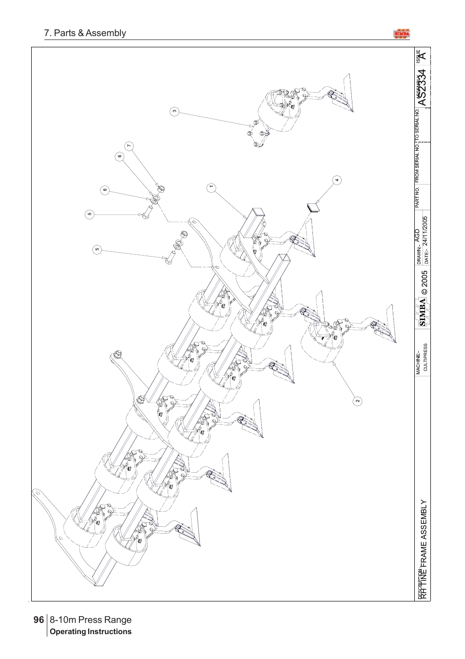 Aas 2334, 10m press range, 96 7. parts & assembly | Great Plains 8-10m Press Range SN 180081540048 Parts Manual User Manual | Page 52 / 176