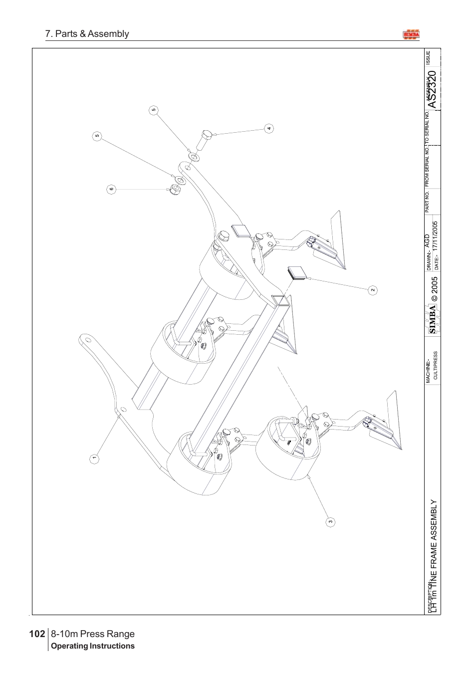As 2320, 10m press range, 102 7. parts & assembly | Great Plains 8-10m Press Range SN 180081540048 Parts Manual User Manual | Page 58 / 176