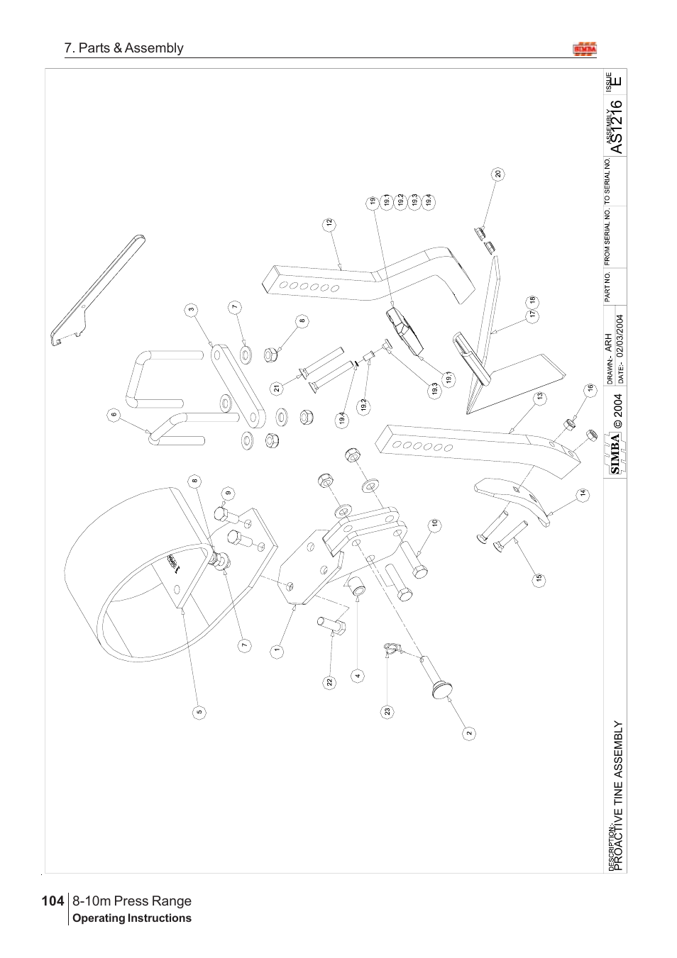 Eas 1216, 10m press range, 104 7. parts & assembly | Great Plains 8-10m Press Range SN 180081540048 Parts Manual User Manual | Page 60 / 176