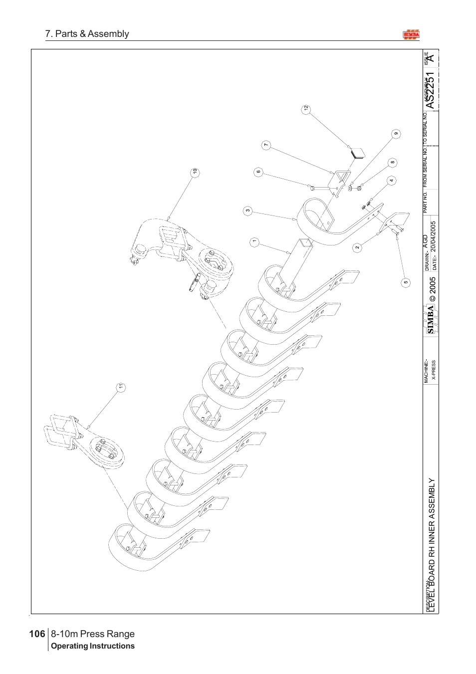 Aas2 25 1, 10m press range, 106 7. parts & assembly | Great Plains 8-10m Press Range SN 180081540048 Parts Manual User Manual | Page 62 / 176