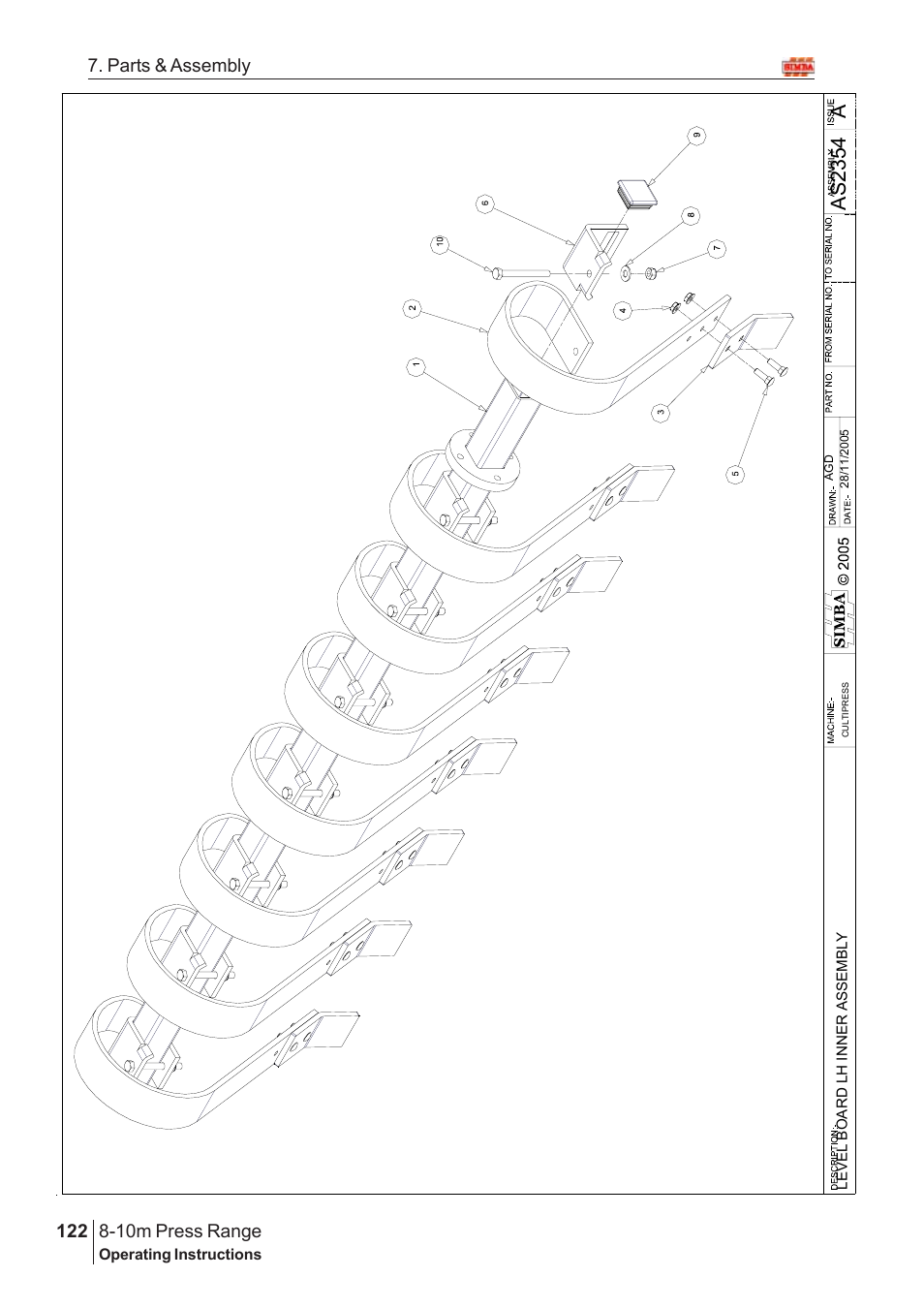 Aas 2354, 10m press range, 122 7. parts & assembly | Great Plains 8-10m Press Range SN 180081540048 Parts Manual User Manual | Page 78 / 176