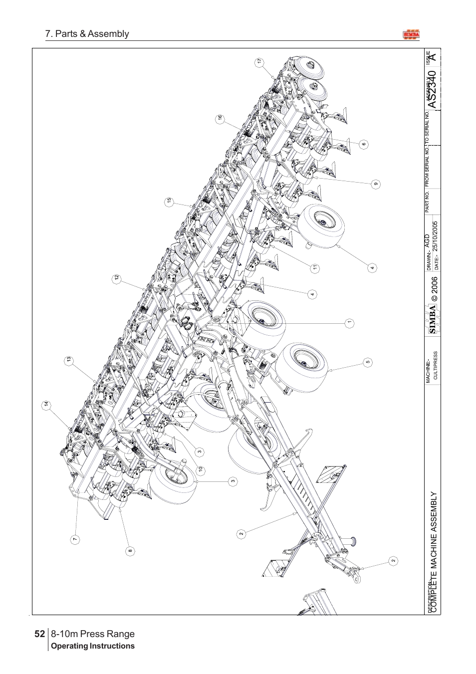 Aas 2340, 10m press range, 52 7. parts & assembly | Great Plains 8-10m Press Range SN 180081540048 Parts Manual User Manual | Page 8 / 176