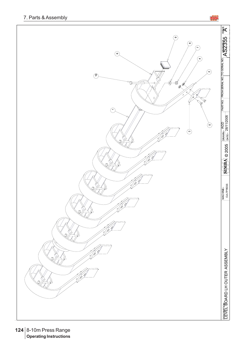Aas 2355, 10m press range, 124 7. parts & assembly | Great Plains 8-10m Press Range SN 180081540048 Parts Manual User Manual | Page 80 / 176