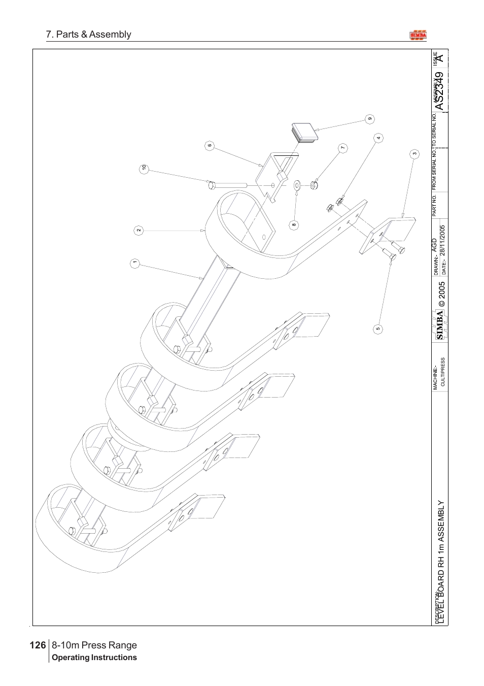 Aas 2349, 10m press range, 126 7. parts & assembly | Great Plains 8-10m Press Range SN 180081540048 Parts Manual User Manual | Page 82 / 176