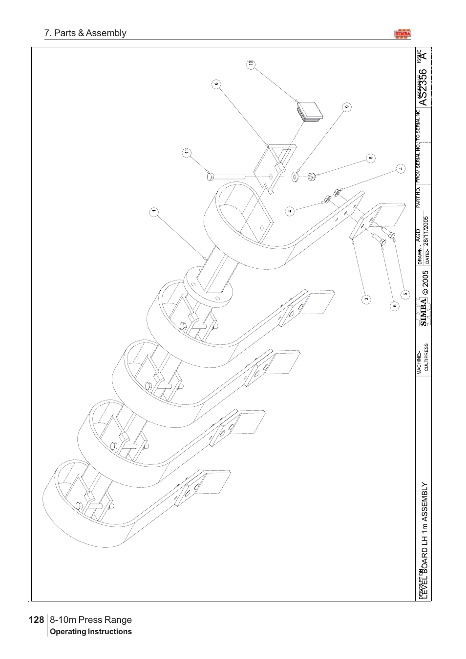 Aas 2356, 10m press range, 128 7. parts & assembly | Great Plains 8-10m Press Range SN 180081540048 Parts Manual User Manual | Page 84 / 176