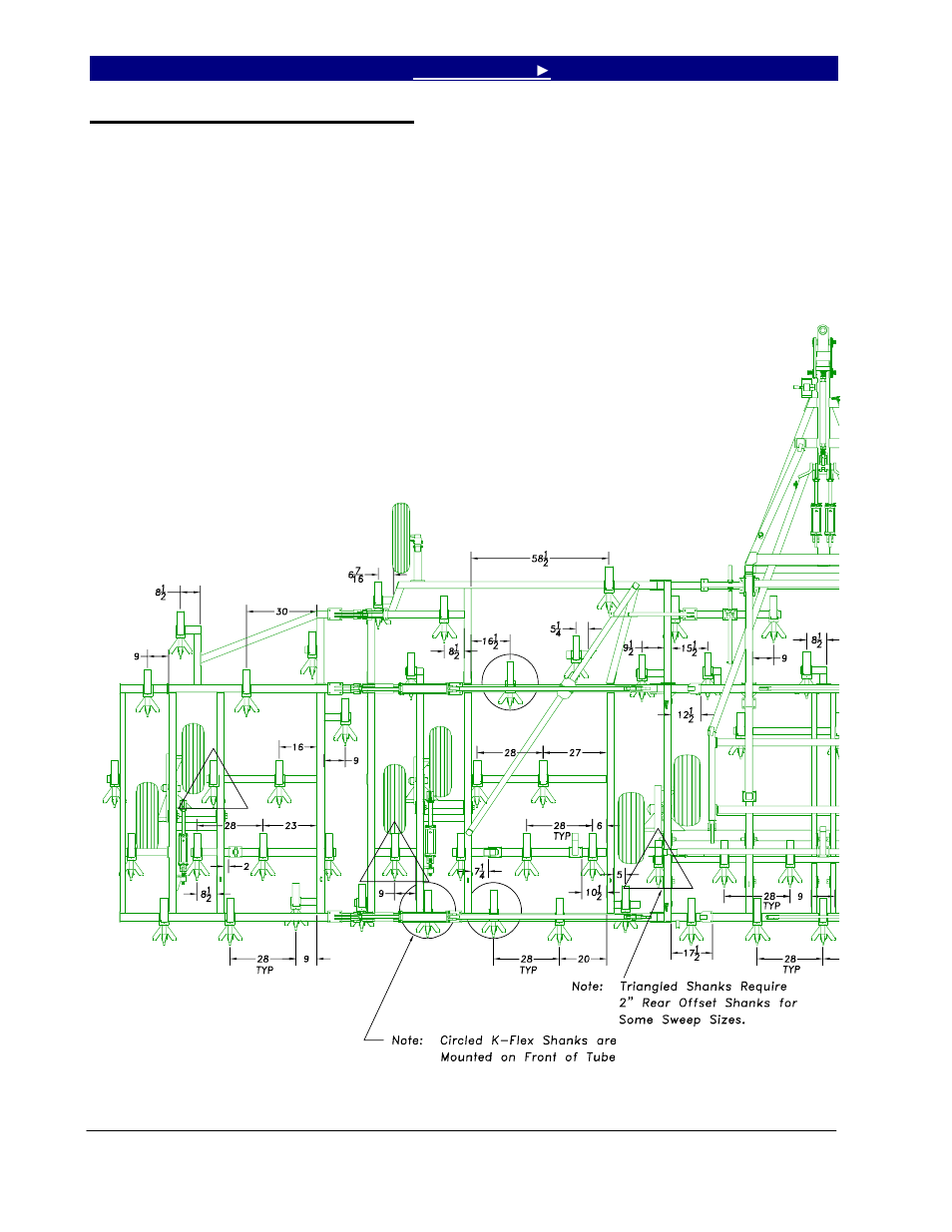 Section 7: shank placement, 7551 shank layout, rigid hitch, Section 7 shank placement -1 | 7551 shank layout, rigid hitch -1 | Great Plains 7560 Series VII Field Cultivator-Rigid Hitch Parts Manual User Manual | Page 48 / 77