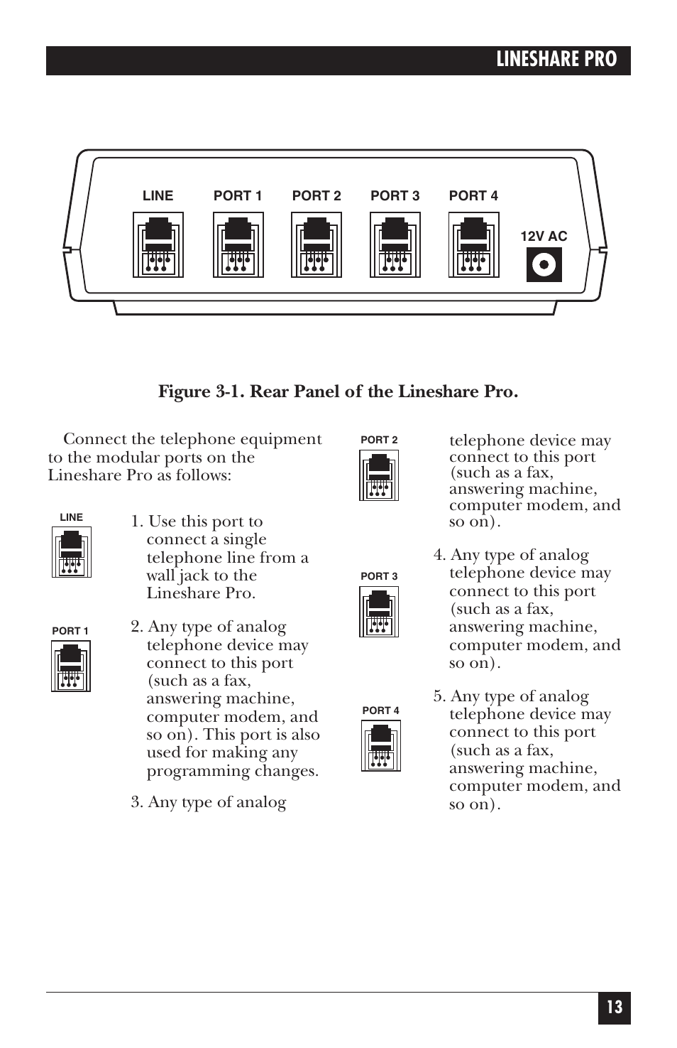 Lineshare pro, Figure 3-1. rear panel of the lineshare pro | Black Box FX150A User Manual | Page 12 / 51