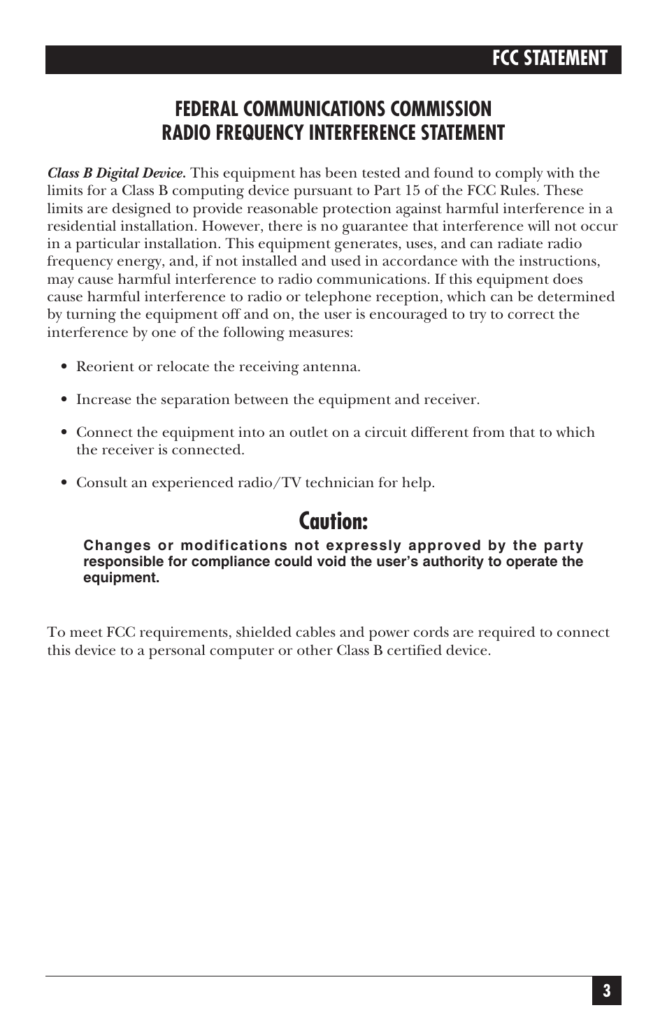 Caution | Black Box FX150A User Manual | Page 2 / 51