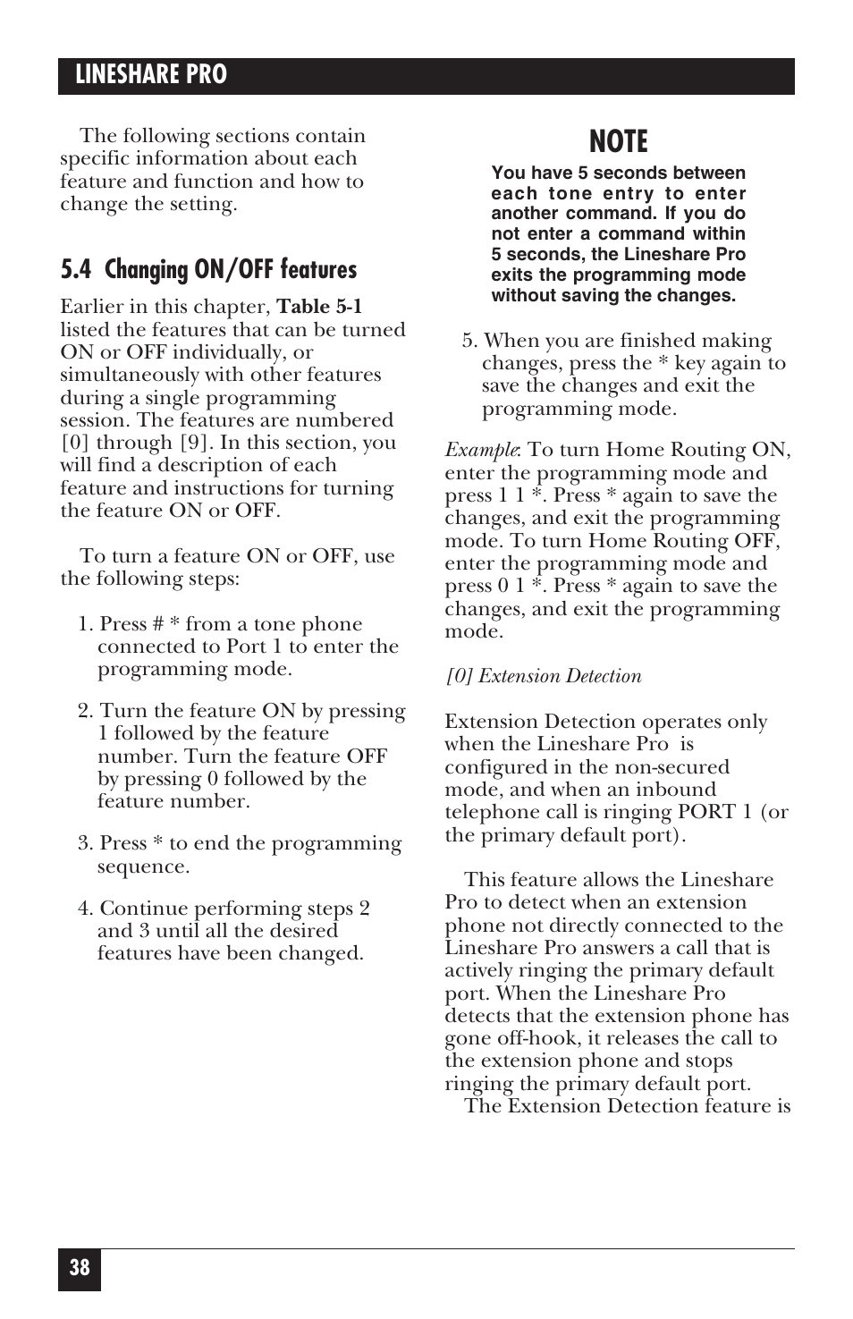 Lineshare pro, 4 changing on/off features | Black Box FX150A User Manual | Page 37 / 51