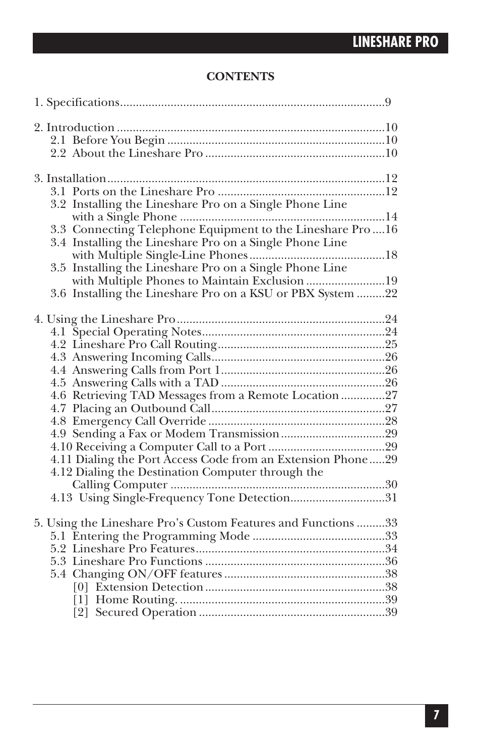 Lineshare pro | Black Box FX150A User Manual | Page 6 / 51