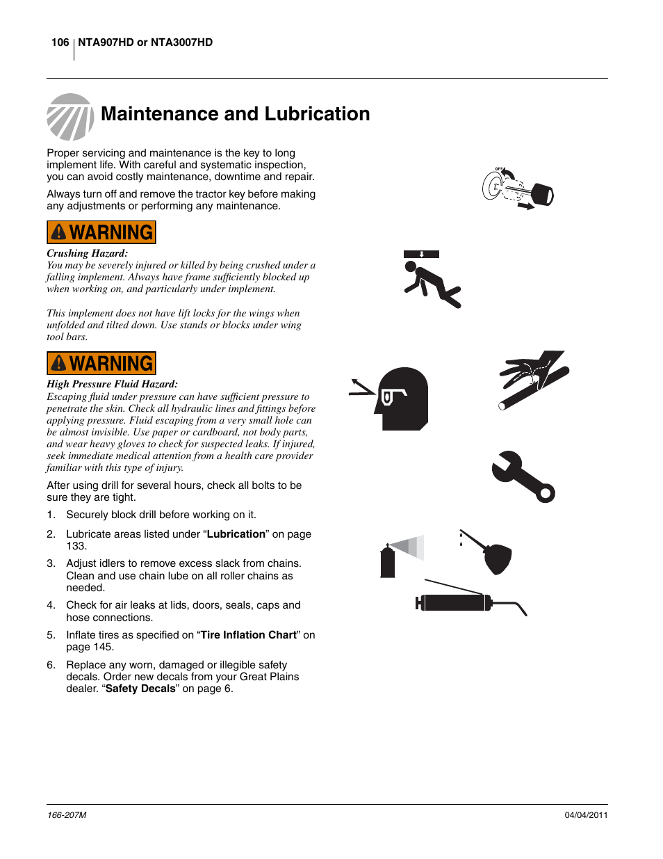 Maintenance and lubrication | Great Plains NTA3007HD Operator Manual User Manual | Page 110 / 180