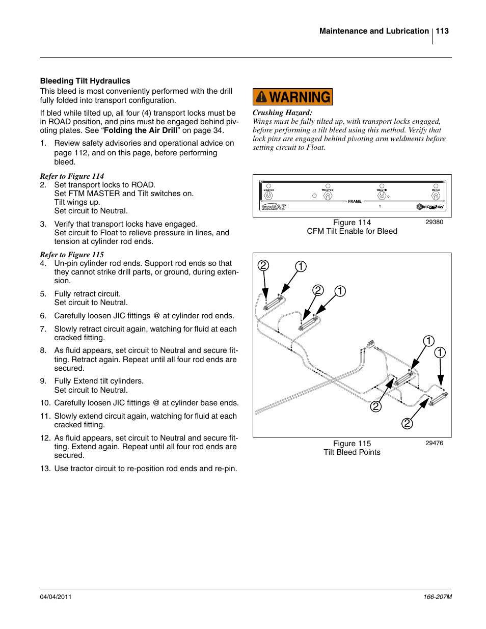 Bleeding tilt hydraulics | Great Plains NTA3007HD Operator Manual User Manual | Page 117 / 180