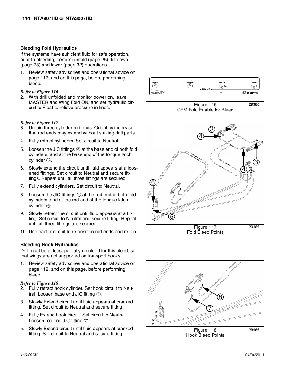 Bleeding fold hydraulics, Bleeding hook hydraulics, Bleeding fold hydraulics bleeding hook hydraulics | Great Plains NTA3007HD Operator Manual User Manual | Page 118 / 180