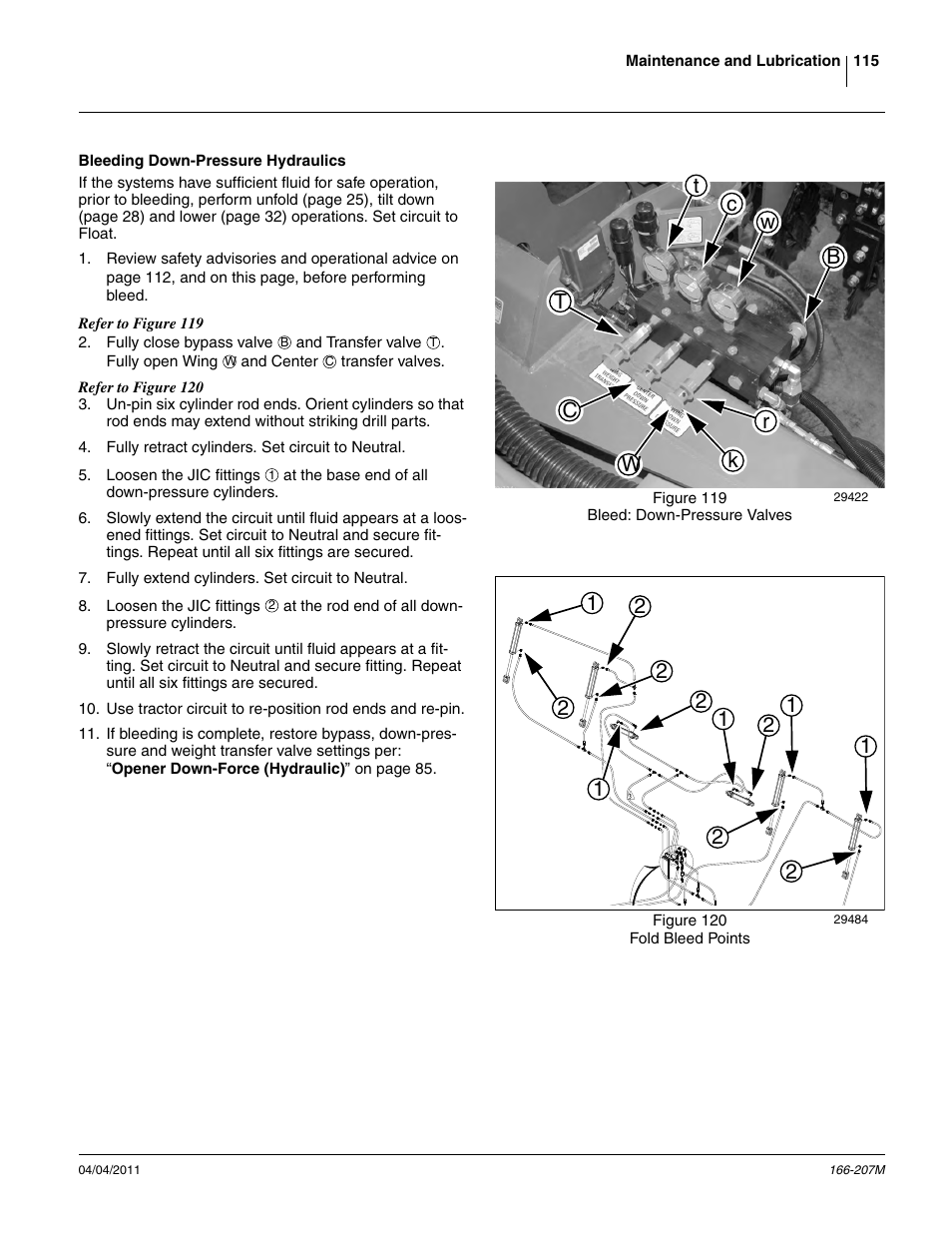 Bleeding down-pressure hydraulics | Great Plains NTA3007HD Operator Manual User Manual | Page 119 / 180