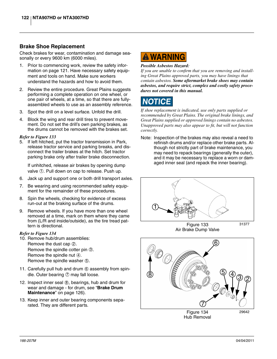 Brake shoe replacement | Great Plains NTA3007HD Operator Manual User Manual | Page 126 / 180