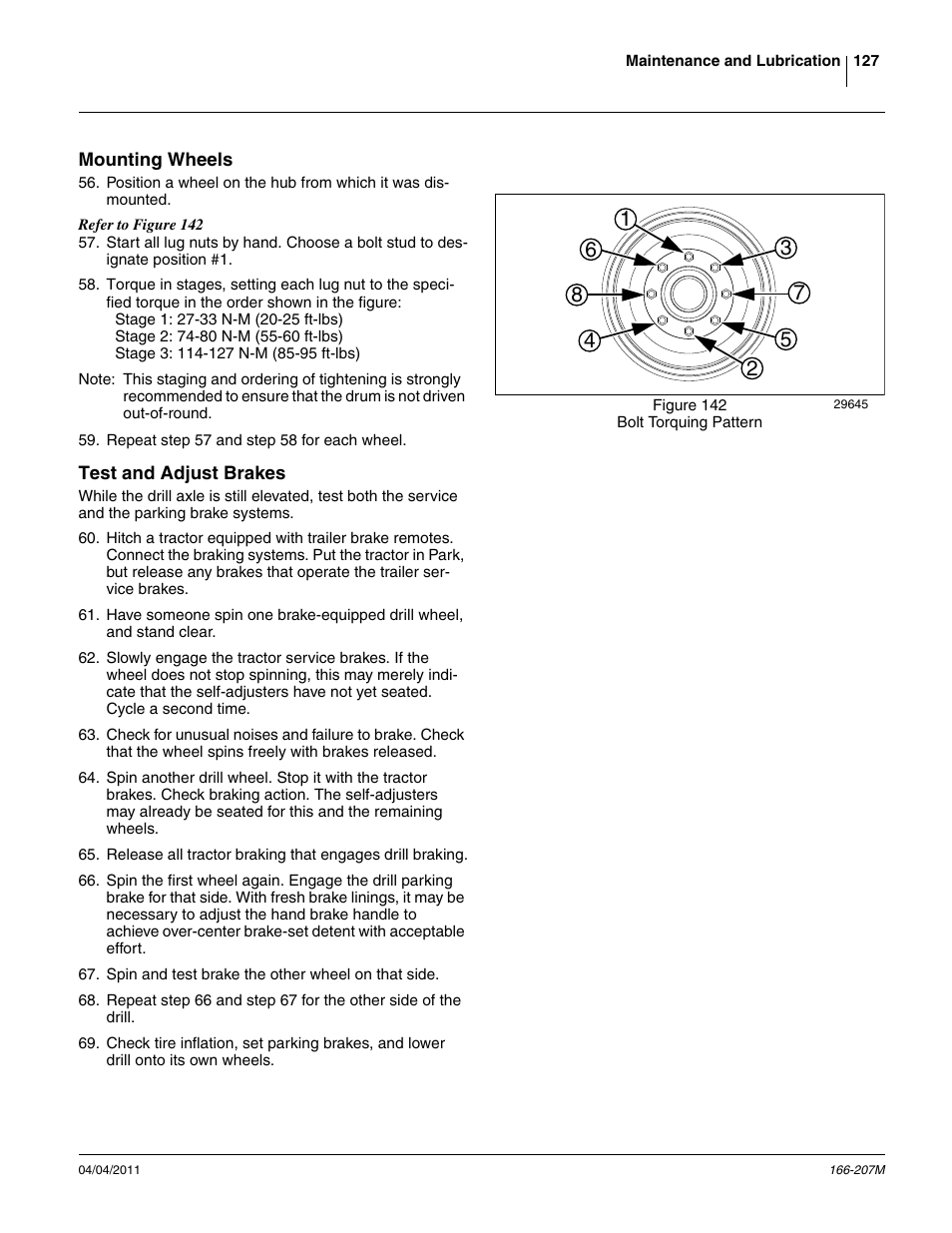 Mounting wheels, Test and adjust brakes, Mounting wheels test and adjust brakes | Great Plains NTA3007HD Operator Manual User Manual | Page 131 / 180