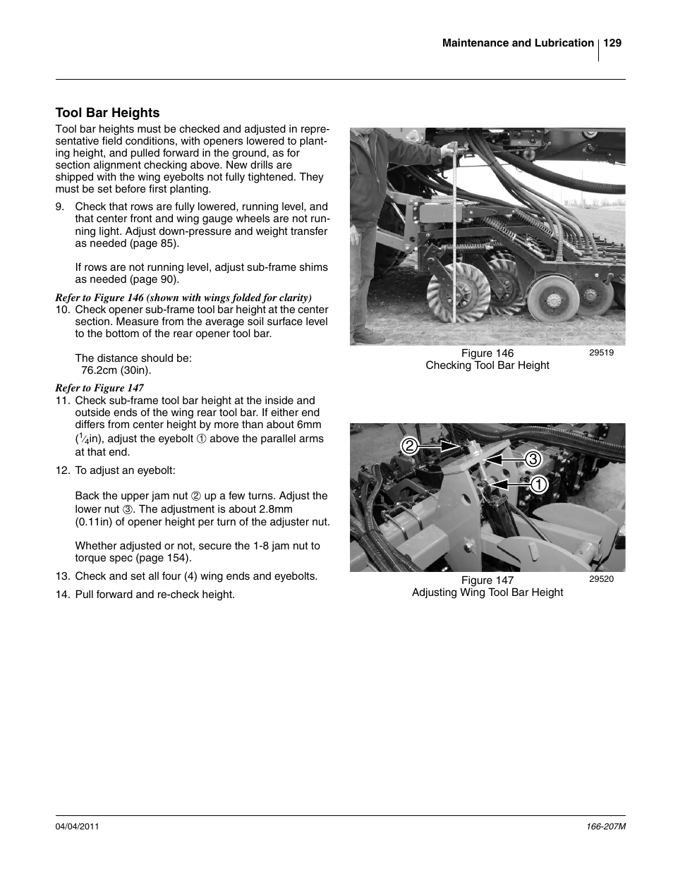 Tool bar heights | Great Plains NTA3007HD Operator Manual User Manual | Page 133 / 180