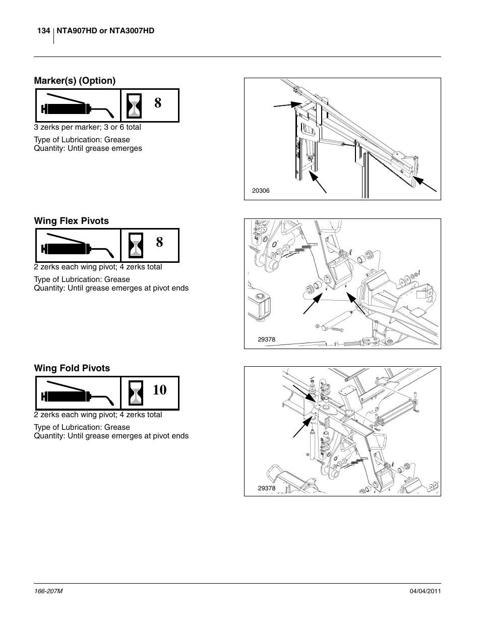 Marker(s) (option), Wing flex pivots, Wing fold pivots | Great Plains NTA3007HD Operator Manual User Manual | Page 138 / 180