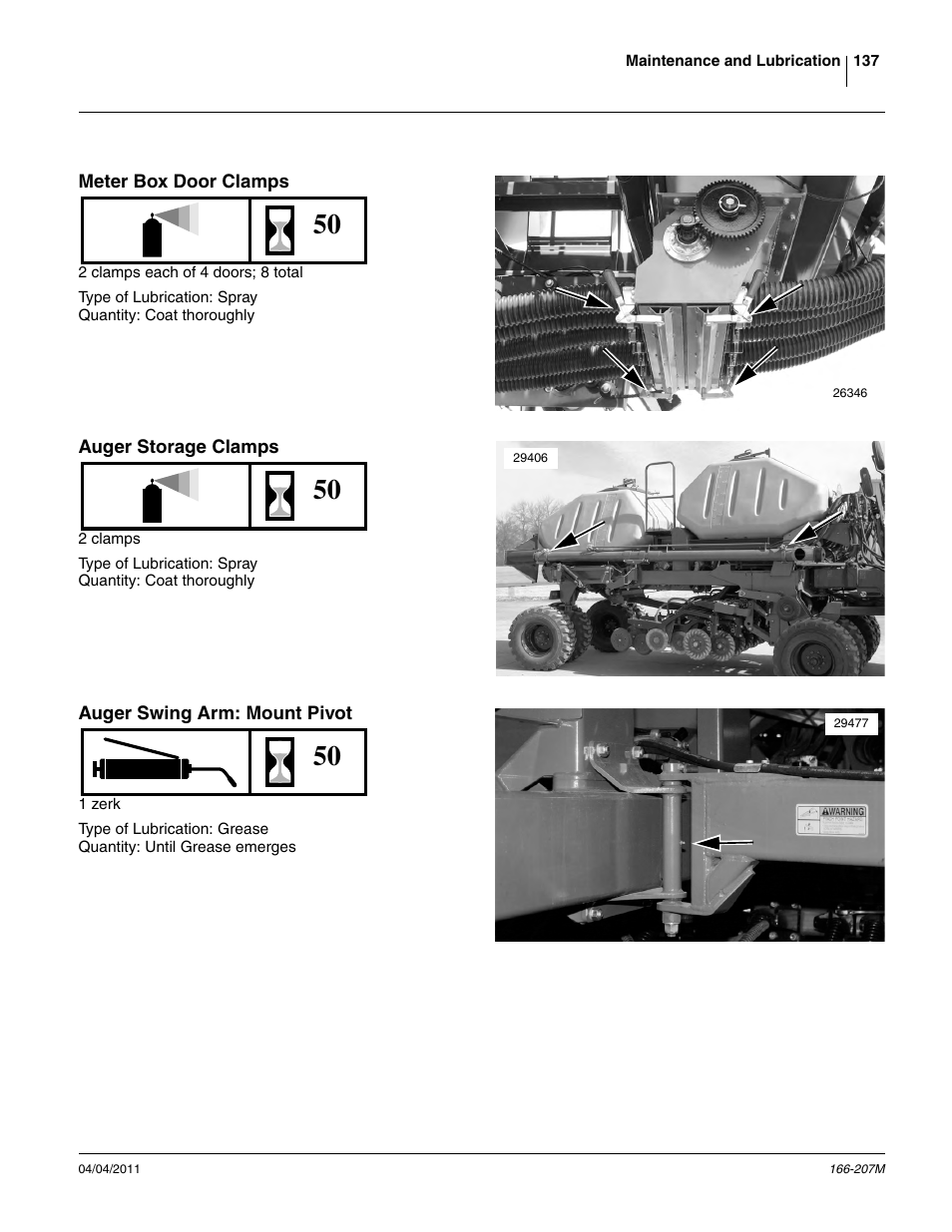 Meter box door clamps, Auger storage clamps, Auger swing arm: mount pivot | Great Plains NTA3007HD Operator Manual User Manual | Page 141 / 180