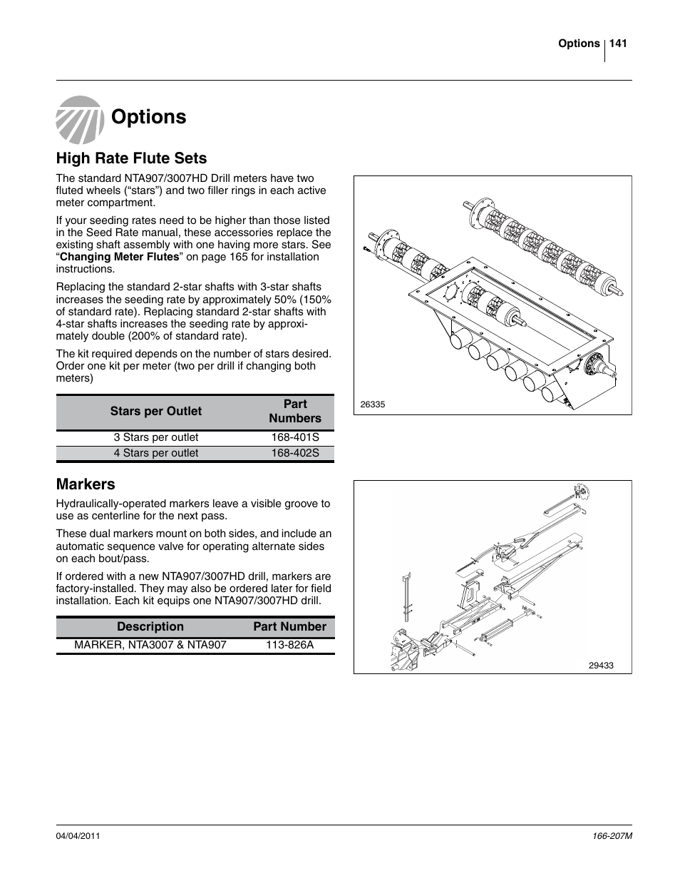 Options, High rate flute sets, Markers | Great Plains NTA3007HD Operator Manual User Manual | Page 145 / 180