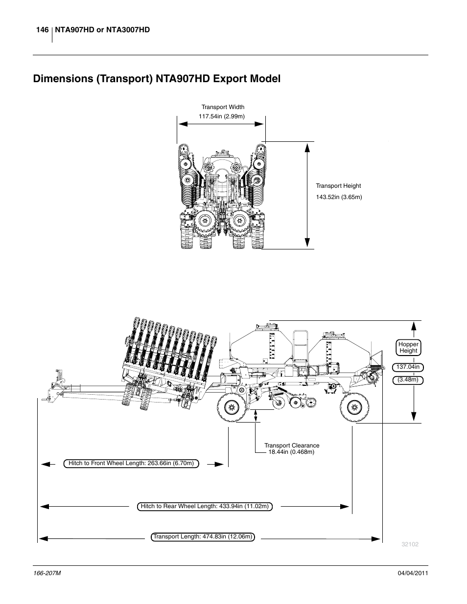 Dimensions (transport) nta907hd export model, Dimensions (transport) nta907hd export model . 146 | Great Plains NTA3007HD Operator Manual User Manual | Page 150 / 180