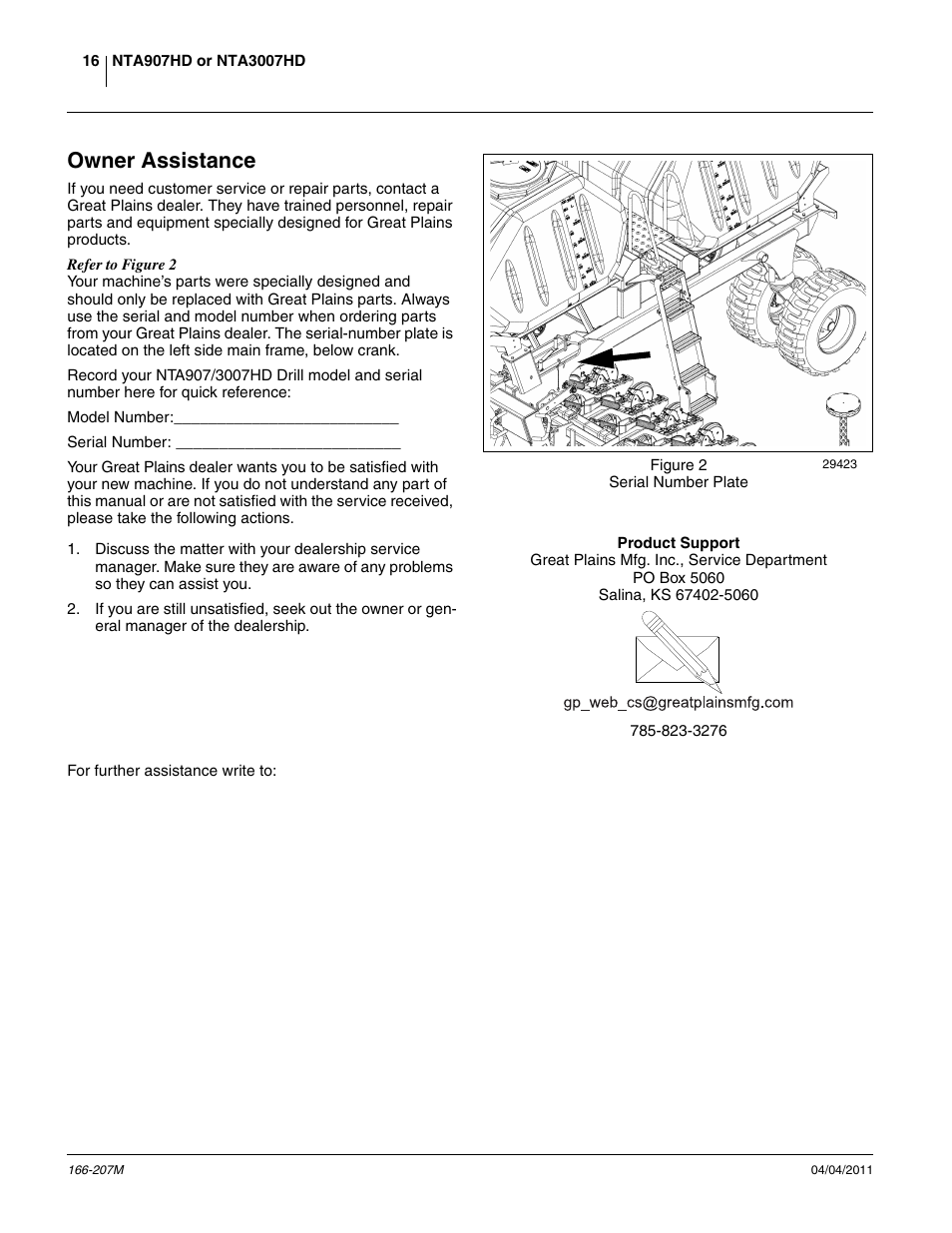 Owner assistance | Great Plains NTA3007HD Operator Manual User Manual | Page 20 / 180