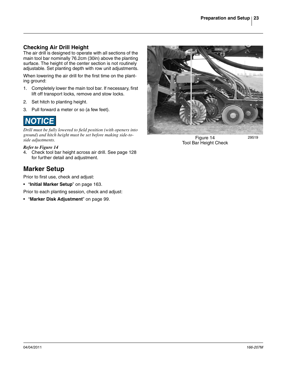 Checking air drill height, Marker setup | Great Plains NTA3007HD Operator Manual User Manual | Page 27 / 180