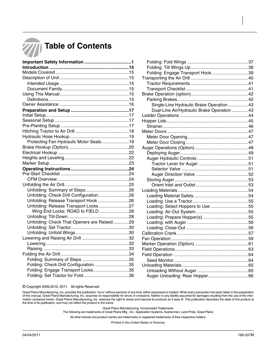 Great Plains NTA3007HD Operator Manual User Manual | Page 3 / 180