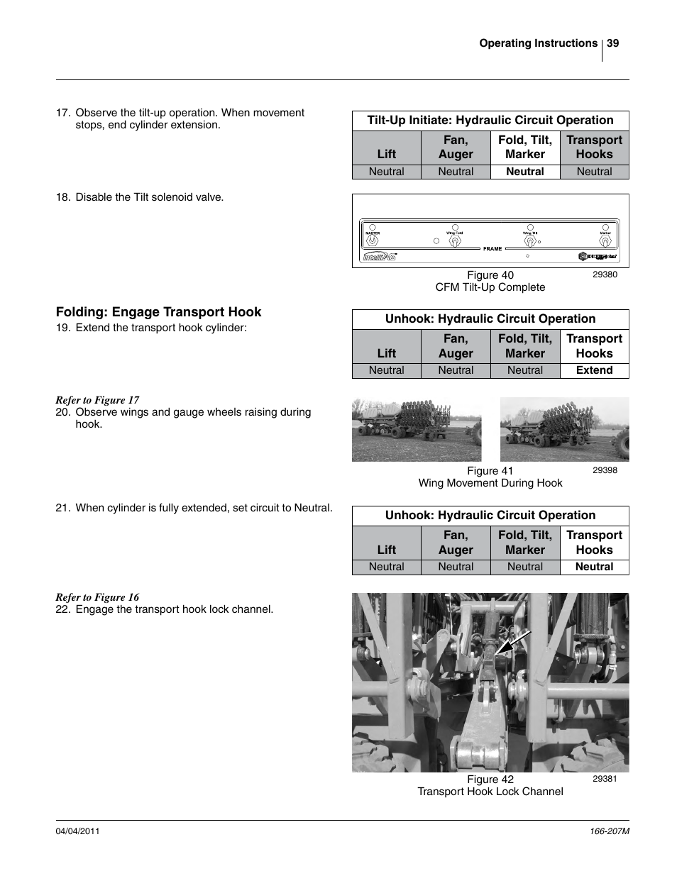 Folding: engage transport hook, Step 22 | Great Plains NTA3007HD Operator Manual User Manual | Page 43 / 180