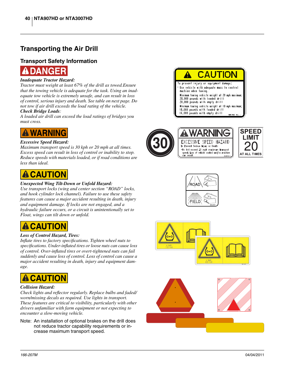 Transporting the air drill, Transport safety information | Great Plains NTA3007HD Operator Manual User Manual | Page 44 / 180