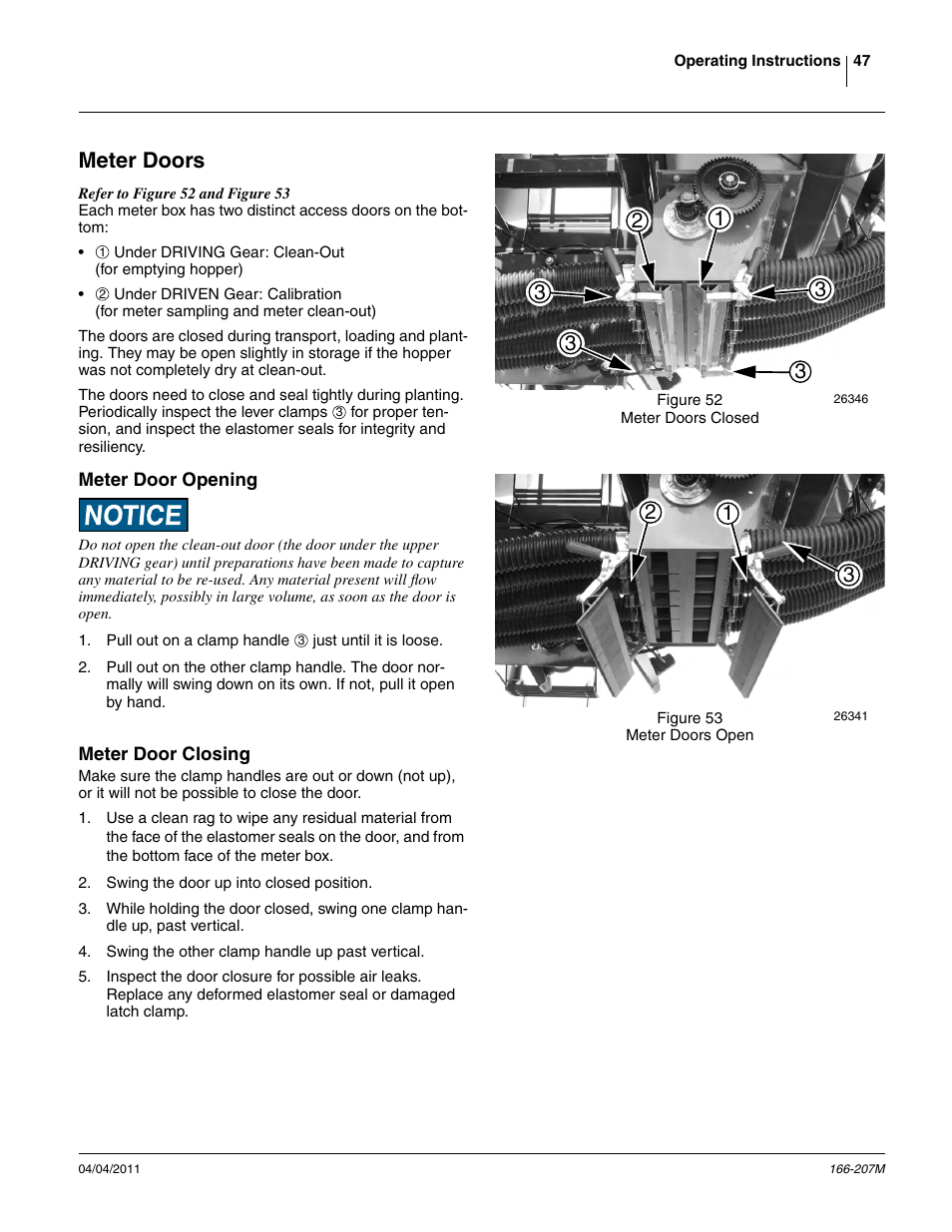 Meter doors, Meter door opening, Meter door closing | Meter door opening meter door closing | Great Plains NTA3007HD Operator Manual User Manual | Page 51 / 180