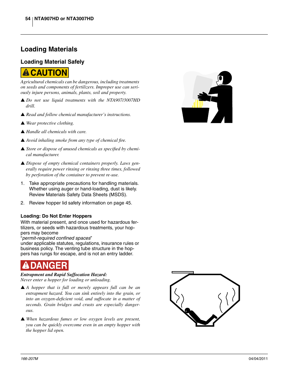 Loading materials, Loading material safely, Loading: do not enter hoppers | Great Plains NTA3007HD Operator Manual User Manual | Page 58 / 180