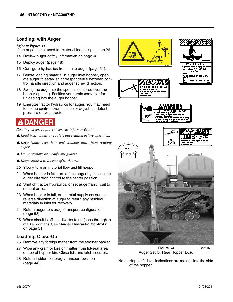 Loading: with auger, Loading: close-out, Loading: with auger loading: close-out | Great Plains NTA3007HD Operator Manual User Manual | Page 60 / 180