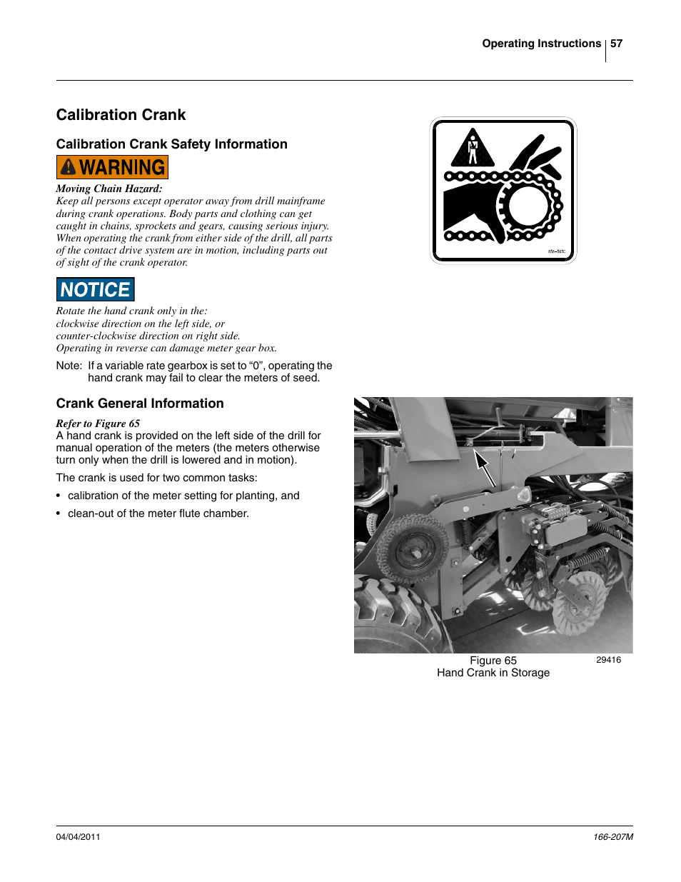 Calibration crank, Calibration crank safety information, Crank general information | Great Plains NTA3007HD Operator Manual User Manual | Page 61 / 180