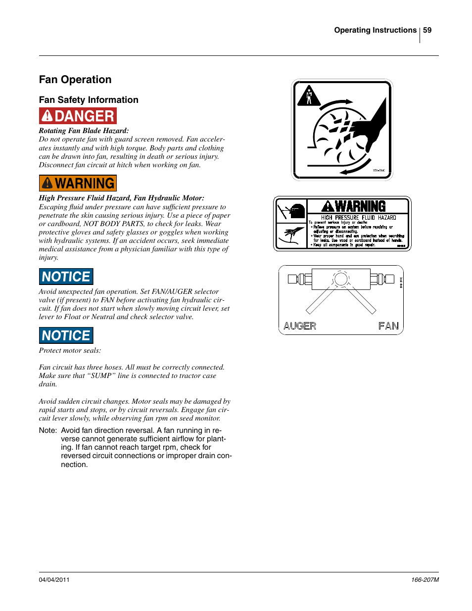 Fan operation, Fan safety information | Great Plains NTA3007HD Operator Manual User Manual | Page 63 / 180