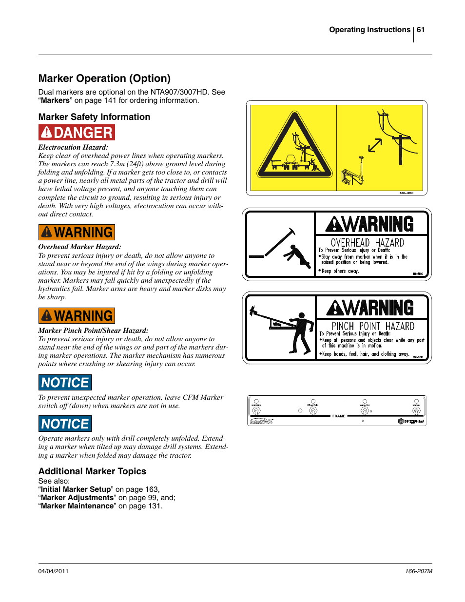 Marker operation (option), Marker safety information, Additional marker topics | Great Plains NTA3007HD Operator Manual User Manual | Page 65 / 180