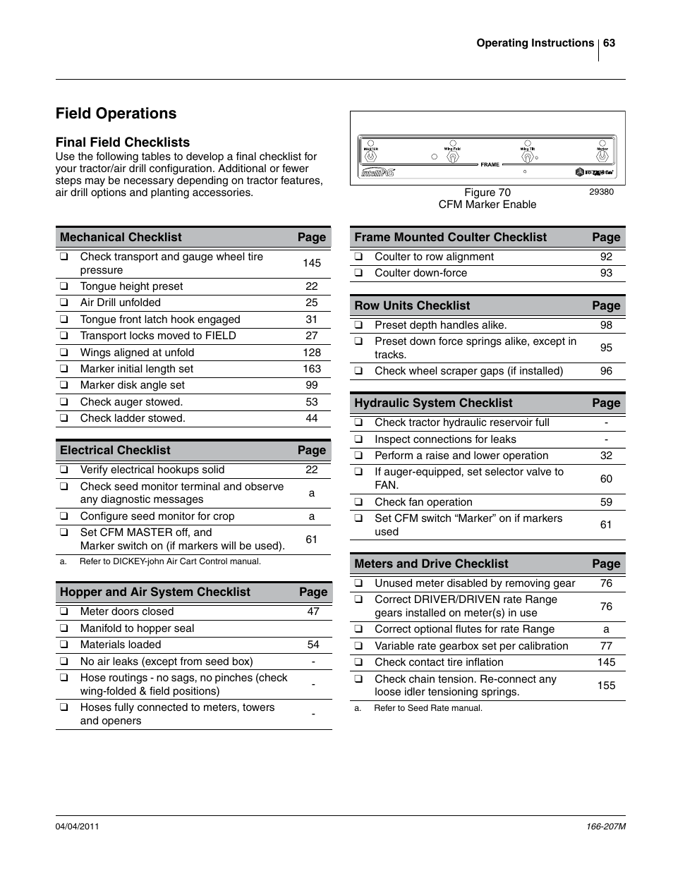 Field operations, Final field checklists | Great Plains NTA3007HD Operator Manual User Manual | Page 67 / 180