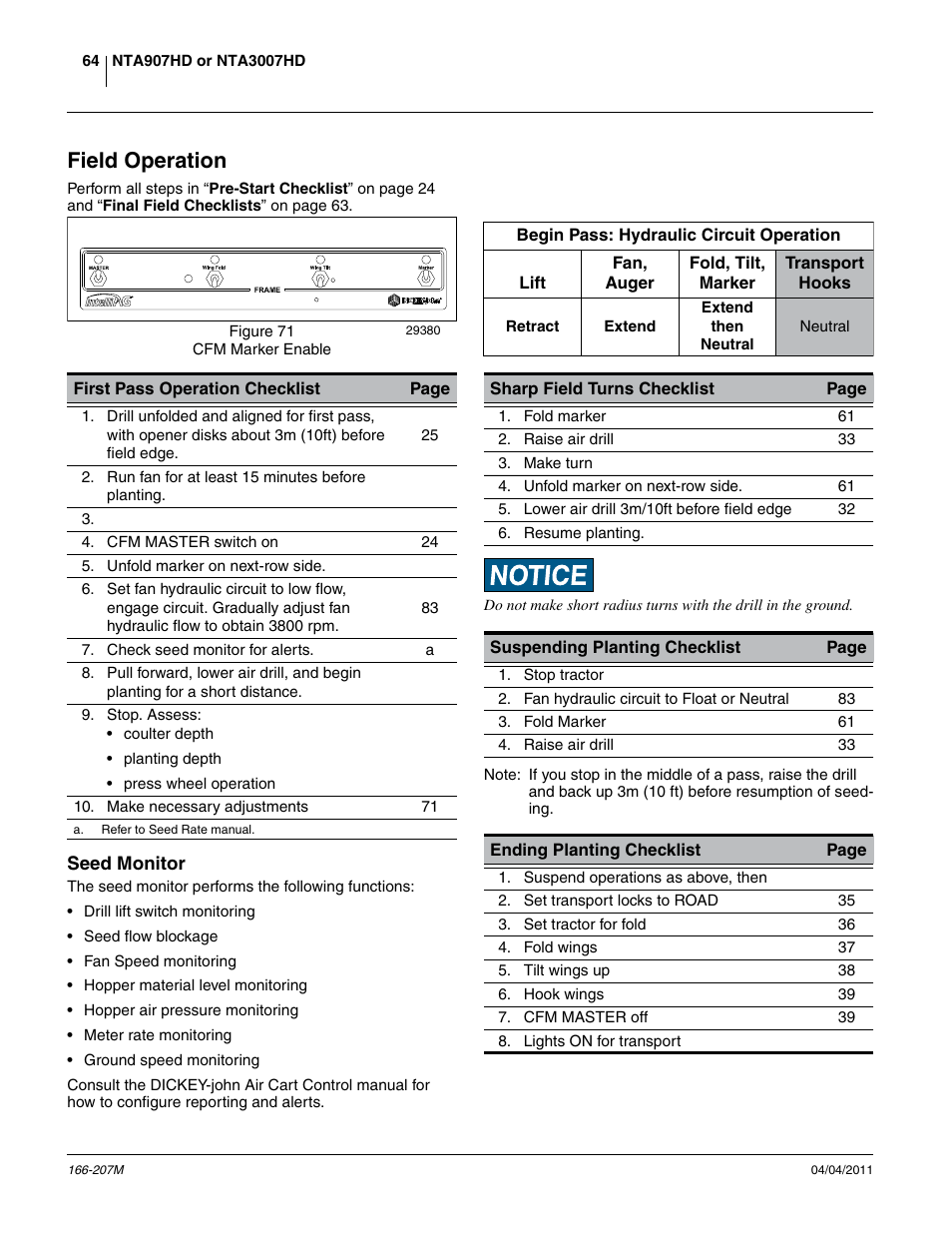 Field operation, Seed monitor | Great Plains NTA3007HD Operator Manual User Manual | Page 68 / 180