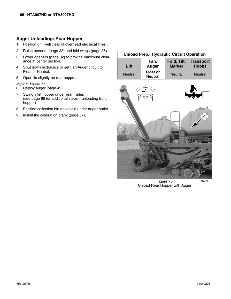 Auger unloading: rear hopper | Great Plains NTA3007HD Operator Manual User Manual | Page 70 / 180