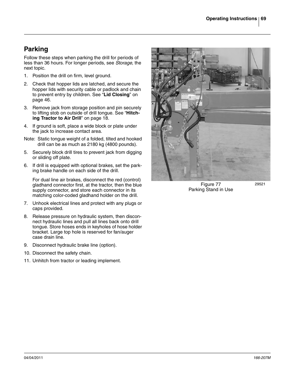 Parking | Great Plains NTA3007HD Operator Manual User Manual | Page 73 / 180