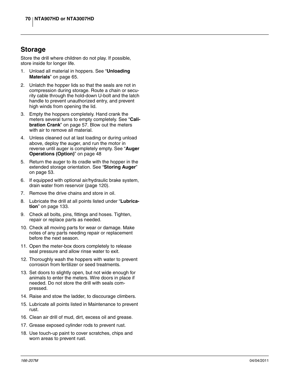 Storage | Great Plains NTA3007HD Operator Manual User Manual | Page 74 / 180