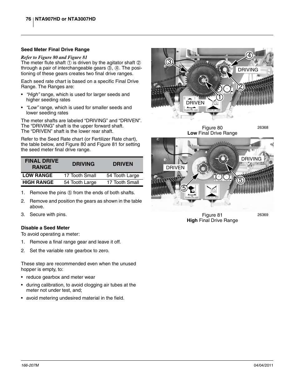 Seed meter final drive range, Disable a seed meter, Seed meter final drive range disable a seed meter | Great Plains NTA3007HD Operator Manual User Manual | Page 80 / 180