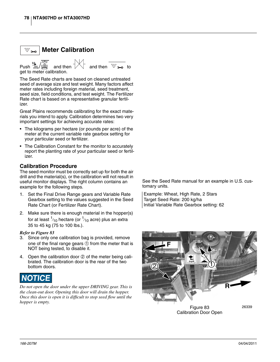 Meter calibration, Calibration procedure, Fr 1 2 | Great Plains NTA3007HD Operator Manual User Manual | Page 82 / 180