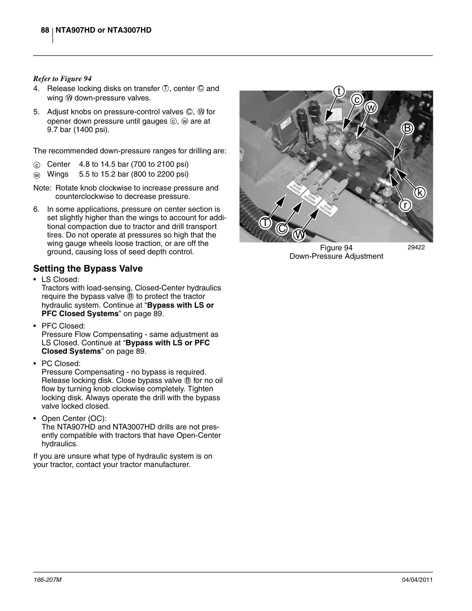 Setting the bypass valve | Great Plains NTA3007HD Operator Manual User Manual | Page 92 / 180