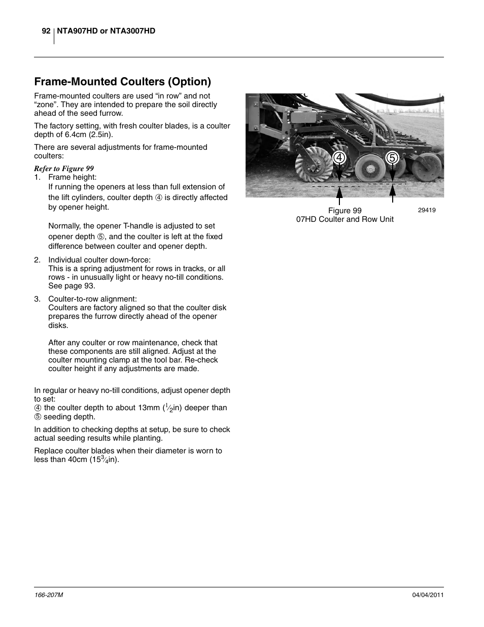 Frame-mounted coulters (option) | Great Plains NTA3007HD Operator Manual User Manual | Page 96 / 180