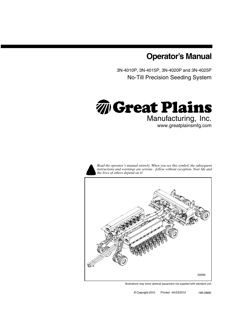 Great Plains 3N-4025P Operator Manual User Manual | 134 pages